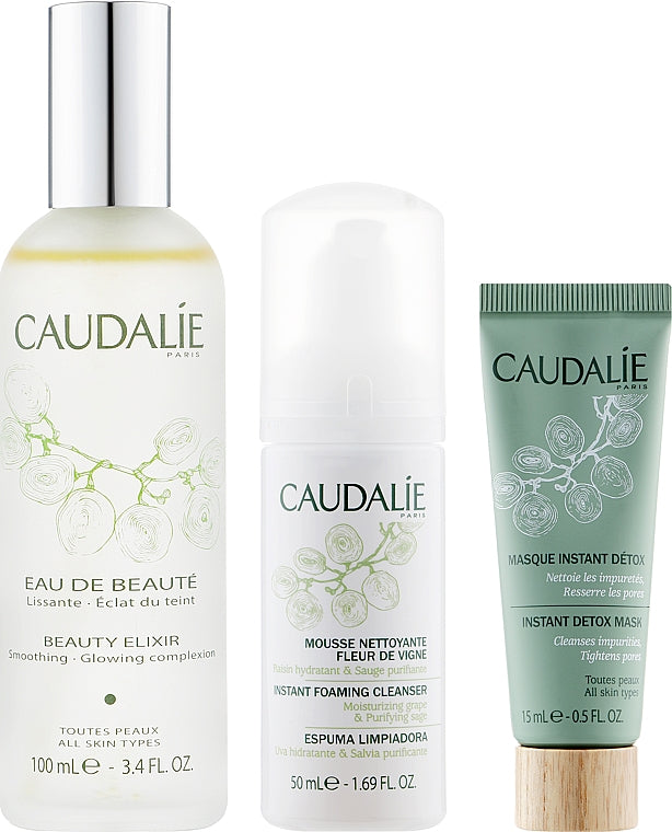 CAUDALIE - Power Glow Essentials - Beauty Elixir, Instant Foaming Cleanser, Instant Detox Mask - 100 ML, 50 ML, 15 ML sparklus23